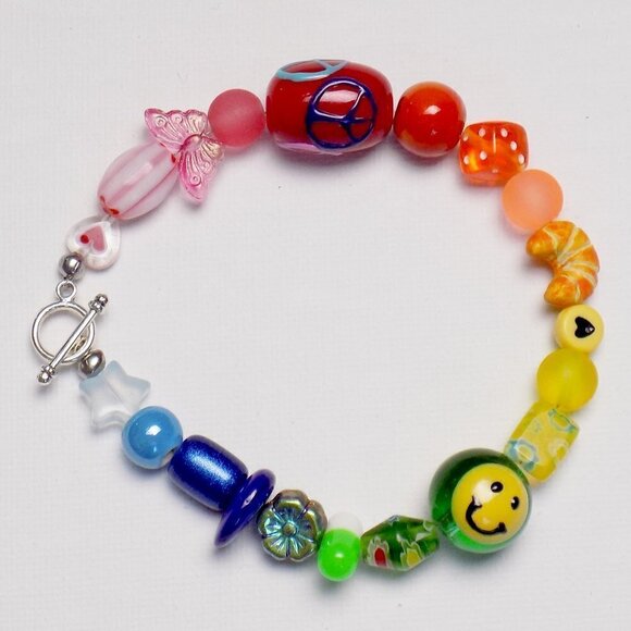 Jewelry - new! handmade charm bracelet chunky pearls indie kidcore funky random colors